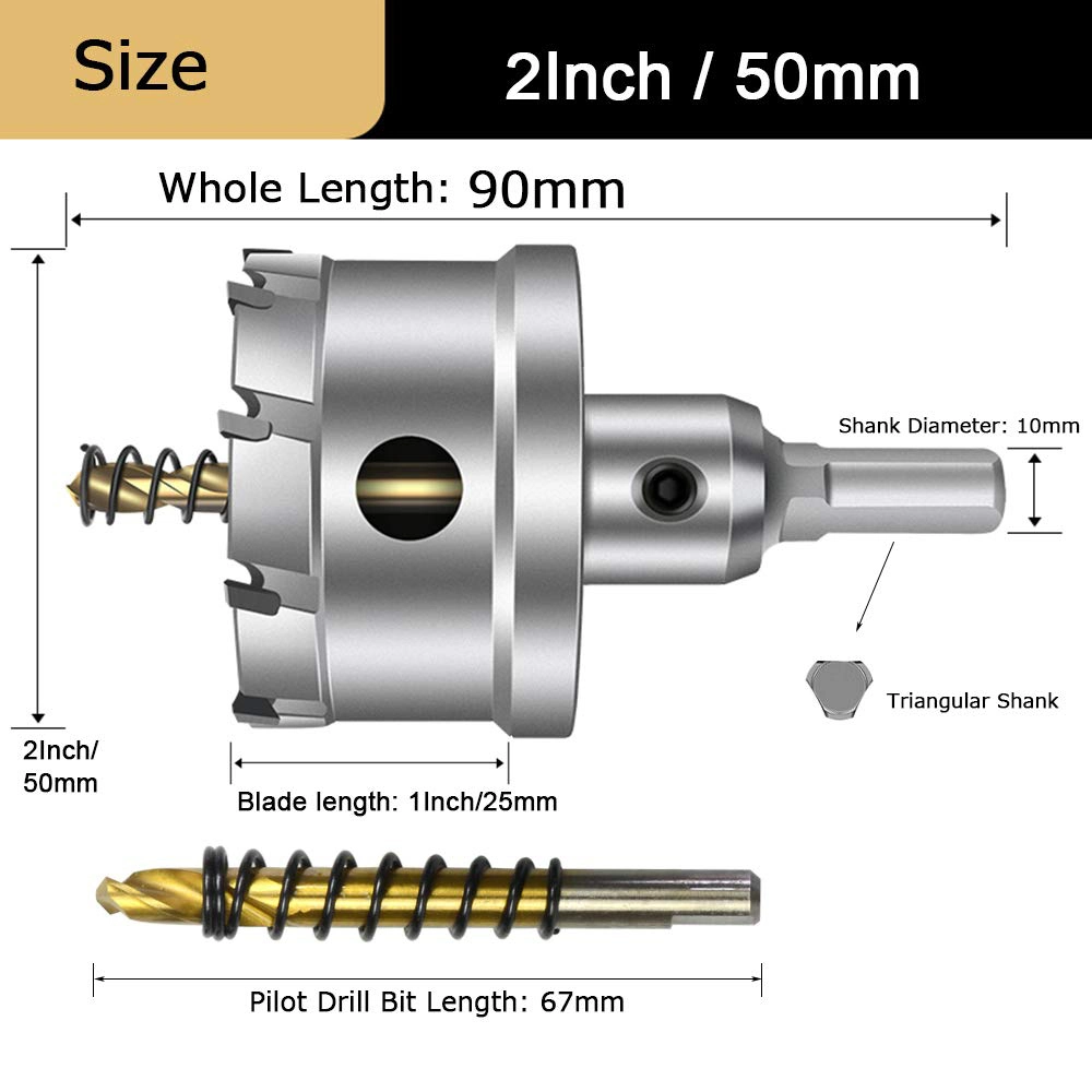 Large Tct Hole Saw Kit for Hard Metal (16-60mm) Carbide Tipped Hole Saw Hole Cutter with Titanium-Plated Pilot Drill Bit for Metal, Stainless Steel, Iron, Wood,